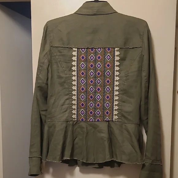 INC International Concept Army Green Linen Embellished Utility Jacket - Picture 8 of 10